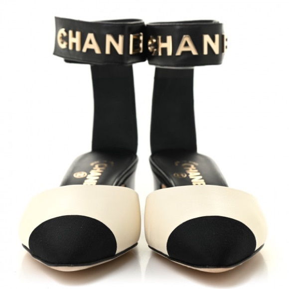 Chanel Lambskin Grosgrain Cap Toe Logo Ankle Strap Pumps Size 40 - Picture 7 of 11